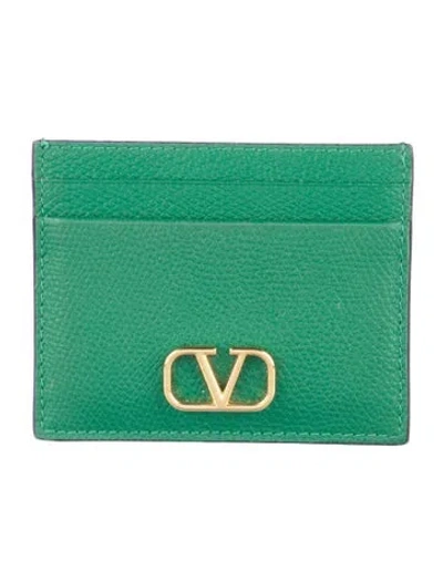 Pre-owned Valentino Garavani Leather Card Holder In Green