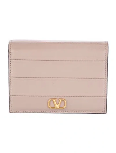 Pre-owned Valentino Garavani Leather Card Holder In Neutral