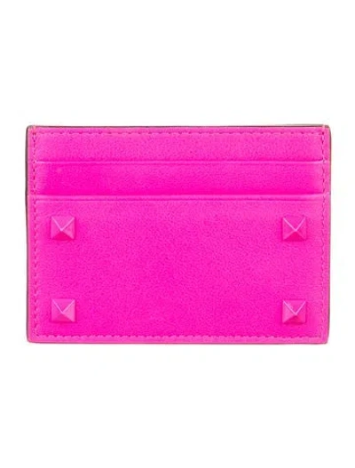Pre-owned Valentino Garavani Leather Card Holder In Pink