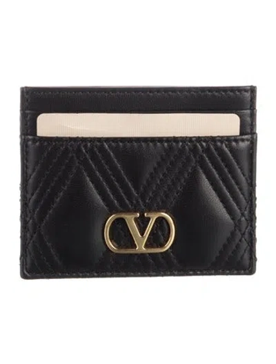 Pre-owned Valentino Garavani Leather Card Holder W/ Tags In Black
