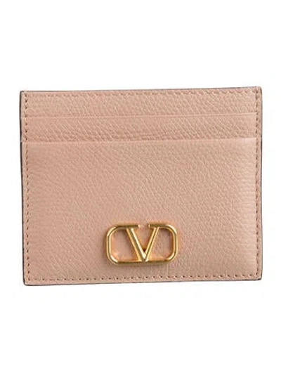 Pre-owned Valentino Garavani Leather Card Holder W/ Tags In Neutrals