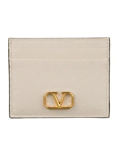 Pre-owned Valentino Garavani Leather Card Holder W/ Tags In Neutrals