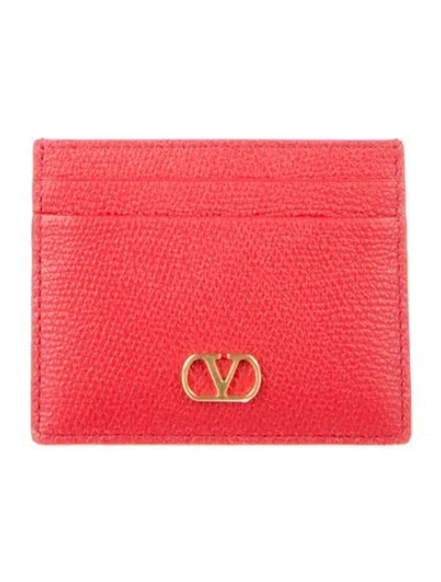 Pre-owned Valentino Garavani Leather Card Holder W/ Tags In Red
