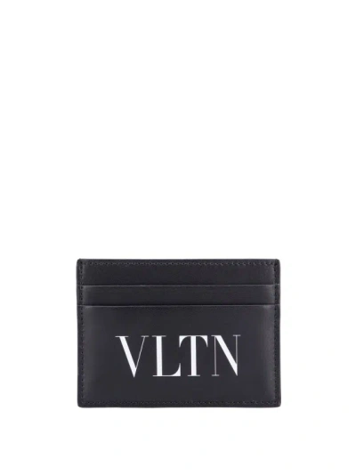 Valentino Garavani Leather Card Holder With Logo In Black