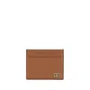 Valentino Garavani Brown Card Holder With Metallic Vlogo On The Front In Black Hammered Leather Man In Brown