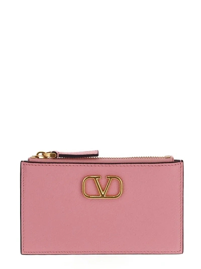 Valentino Garavani Leather Cardholder In Pink