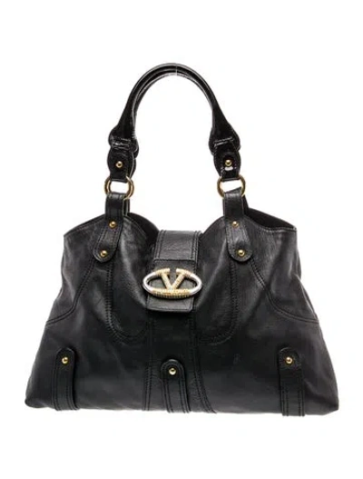 Pre-owned Valentino Garavani Leather Catch In Black