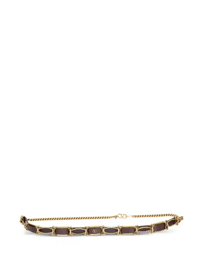 Valentino Garavani Leather Chain-link Belt In Gold