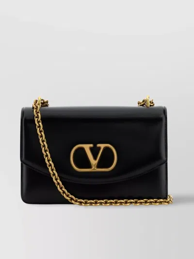 Valentino Garavani Leather Chain Strap Shoulder Bag In Black