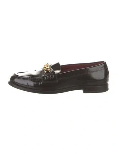 Pre-owned Valentino Garavani Leather Chain-link Accents Loafers In Black