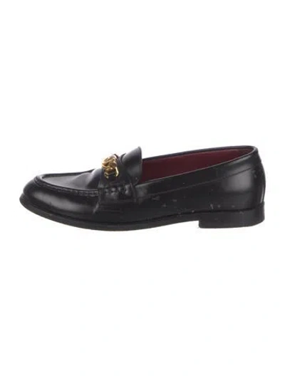 Pre-owned Valentino Garavani Leather Chain-link Accents Loafers In Black