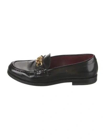 Pre-owned Valentino Garavani Leather Chain-link Accents Loafers In Black