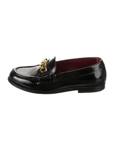 Pre-owned Valentino Garavani Leather Chain-link Accents Loafers In Black