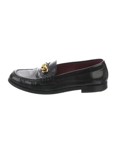Pre-owned Valentino Garavani Leather Chain-link Accents Loafers In Black