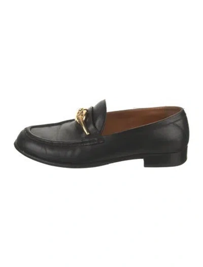 Pre-owned Valentino Garavani Leather Chain-link Accents Loafers In Black