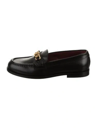 Pre-owned Valentino Garavani Leather Chain-link Accents Loafers W/ Tags In Black