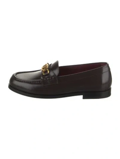 Pre-owned Valentino Garavani Leather Chain-link Accents Loafers W/ Tags In Brown