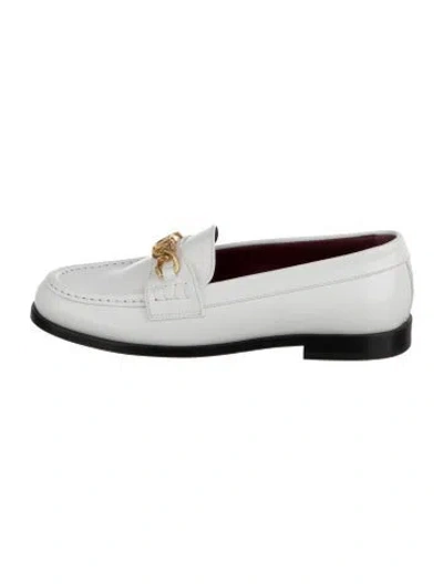 Pre-owned Valentino Garavani Leather Chain-link Accents Loafers W/ Tags In White