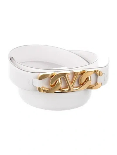Pre-owned Valentino Garavani Leather Chain-link Belt In White