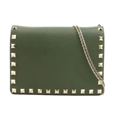 Pre-owned Valentino Garavani Leather Chain/shoulder Wallet () In Green