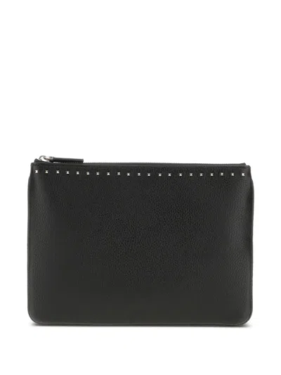 Valentino Garavani Leather Clutch Bag In Black