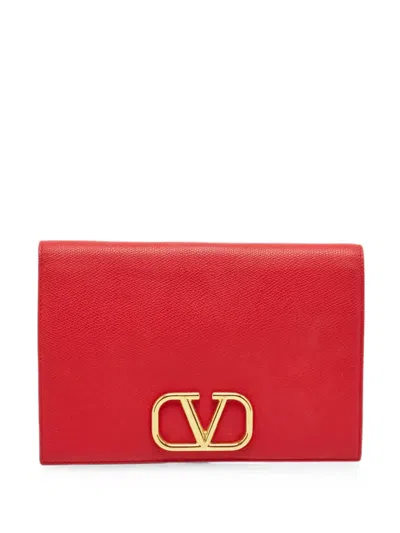 Pre-owned Valentino Garavani Leather Clutch Bag In Red