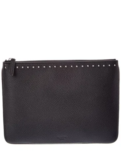 Valentino Garavani Valentino Leather Clutch In Black