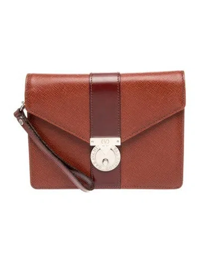 Pre-owned Valentino Garavani Leather Clutch Vintage In Burgundy