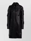 Valentino Black Leather Coat With Embroidery In Black