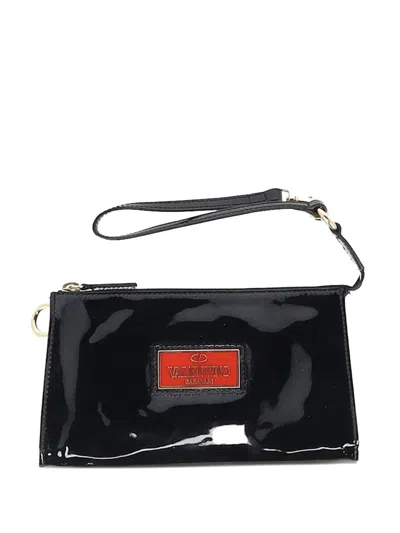 Pre-owned Valentino Garavani Leather Coin Purse Wallet In Black