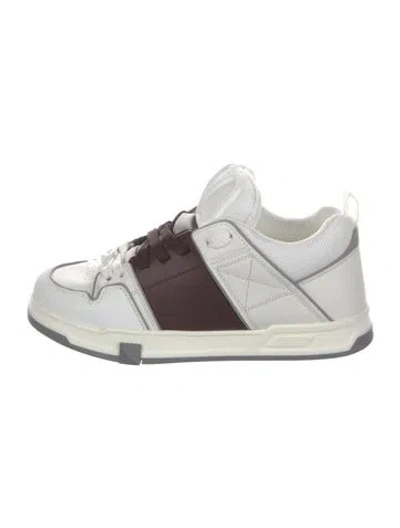 Pre-owned Valentino Garavani Leather Colorblock Pattern Athletic Sneakers In White