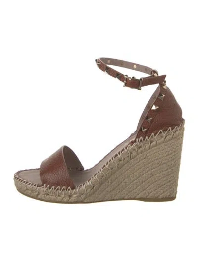 Pre-owned Valentino Garavani Leather Colorblock Pattern Espadrilles In Brown