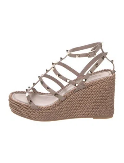 Pre-owned Valentino Garavani Leather Colorblock Pattern Espadrilles In Neutral