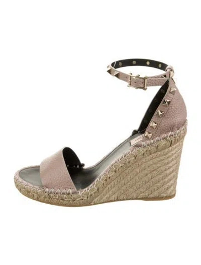 Pre-owned Valentino Garavani Leather Colorblock Pattern Espadrilles In Pink