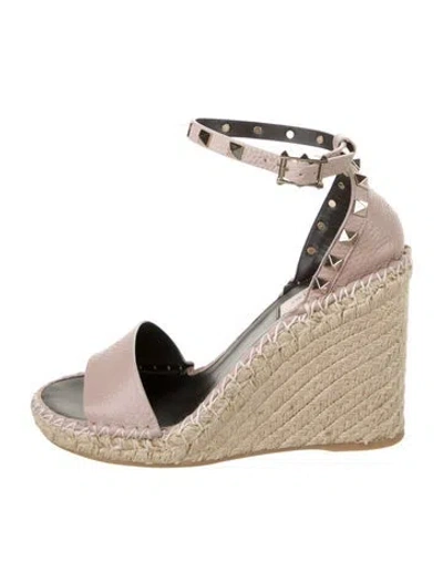 Pre-owned Valentino Garavani Leather Colorblock Pattern Espadrilles In Pink