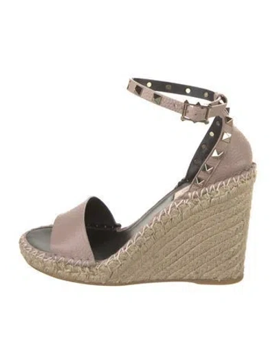 Pre-owned Valentino Garavani Leather Colorblock Pattern Espadrilles In Pink