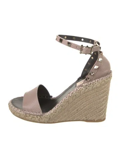 Pre-owned Valentino Garavani Leather Colorblock Pattern Espadrilles In Pink
