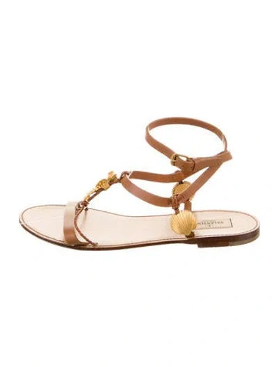 Pre-owned Valentino Garavani Leather Colorblock Pattern Gladiator Sandals In Brown