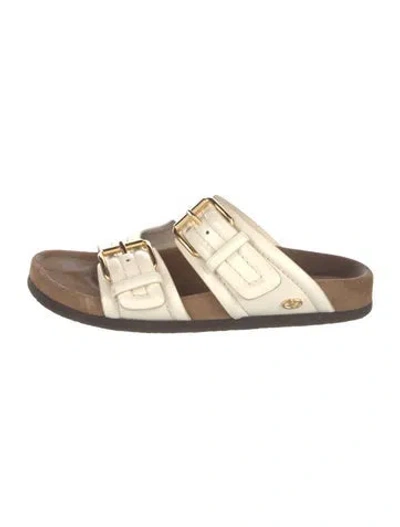 Pre-owned Valentino Garavani Leather Colorblock Pattern Slides In Neutral