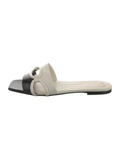 Pre-owned Valentino Garavani Leather Colorblock Pattern Slides In Neutral