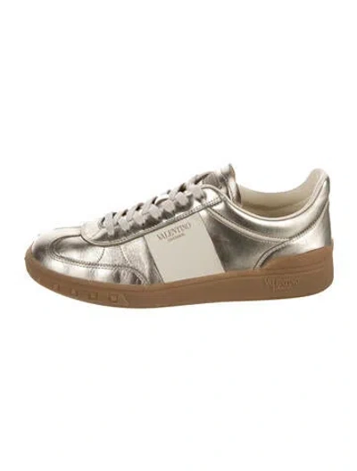 Pre-owned Valentino Garavani Leather Colorblock Pattern Sneakers In Gold