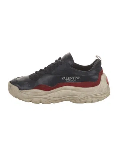 Pre-owned Valentino Garavani Leather Colorblock Pattern Sneakers In Neutral