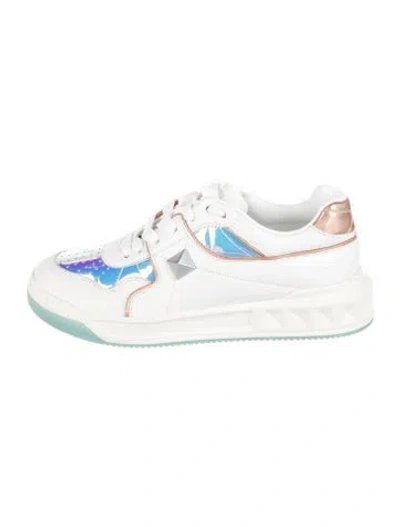 Pre-owned Valentino Garavani Leather Colorblock Pattern Sneakers W/ Tags In White