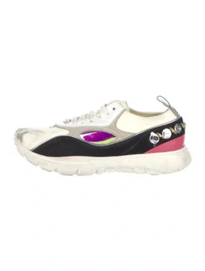 Pre-owned Valentino Garavani Leather Colorblock Pattern Sneakers In White
