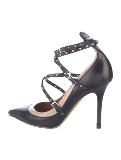 Pre-owned Valentino Garavani Leather Colorblock Pattern T-strap Pumps In Black
