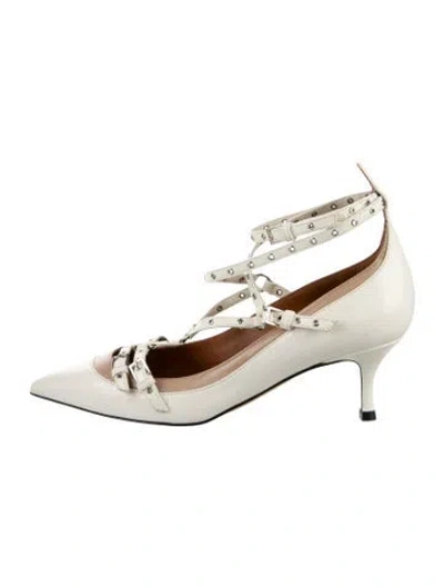 Pre-owned Valentino Garavani Leather Colorblock Pattern T-strap Pumps In Neutral