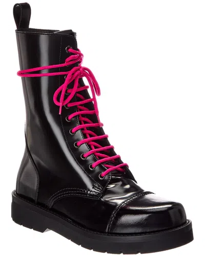 Valentino Garavani Valentino Leather Combat Boot In Black
