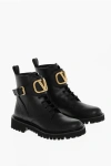 Valentino Leather Combat Booties With Logoed Strap In Black