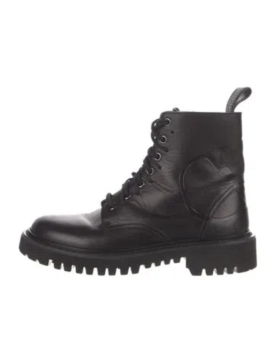 Pre-owned Valentino Garavani Leather Combat Boots In Black
