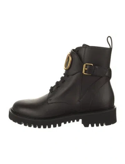 Pre-owned Valentino Garavani Leather Combat Boots In Black